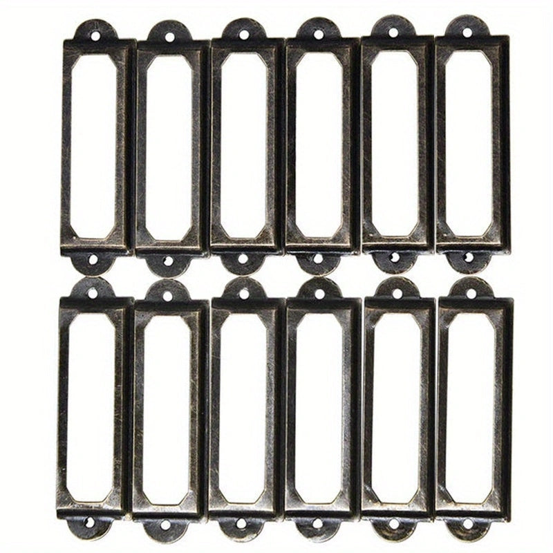 12pcs Antique Brass Iron Drawer Label Pull Handle Card Holder