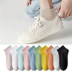 10 Pairs Colorful Ribbed Short Socks for Women