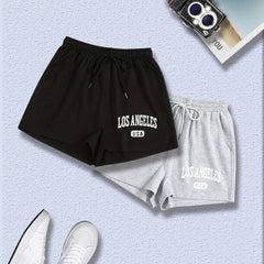 2 Pack Plus Size Women's Casual Shorts Set with Letter Print Elastic Drawstring