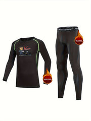 Kids Compression Fleece Sets Racing Bear Pattern Pullover & Pants
