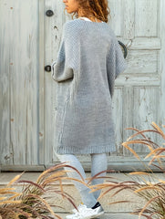  Solid Batwing Sleeve Open Front Sweater Cardigan