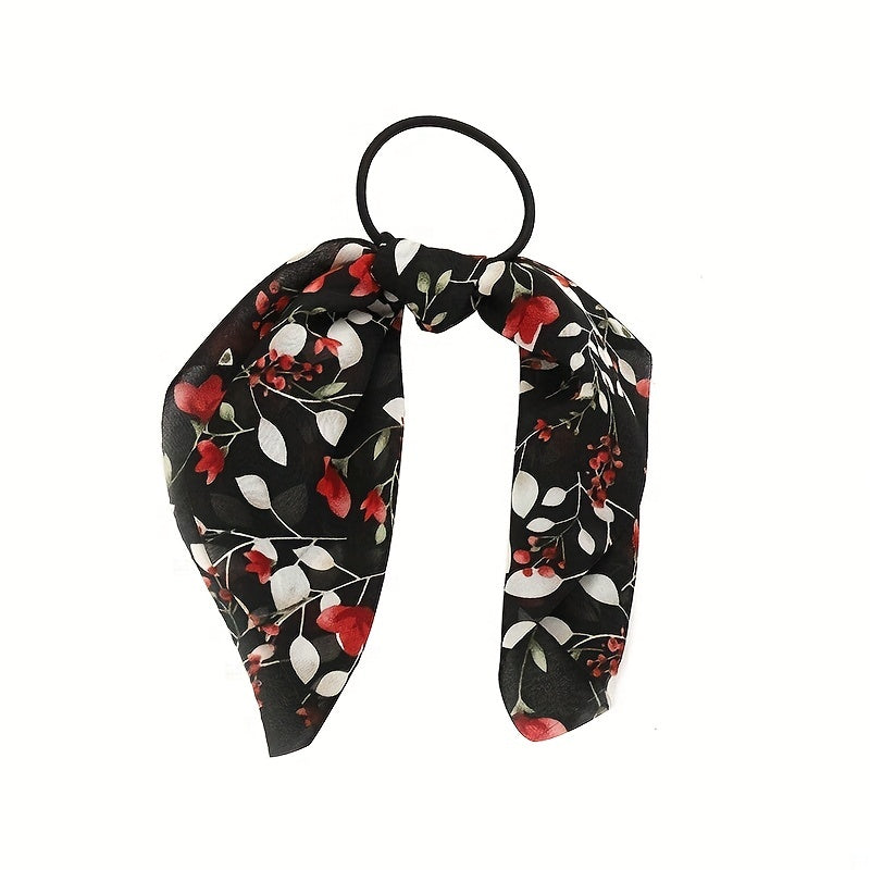 Hobo Floral Print Scarf Hair Tie Chiffon Hair Rope Elastic Hair Accessories