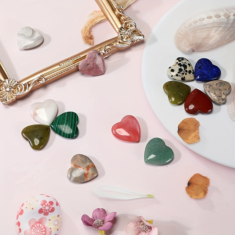 10pcs Heart Shape Natural Stone Ornament for Home Decor & Jewelry Making