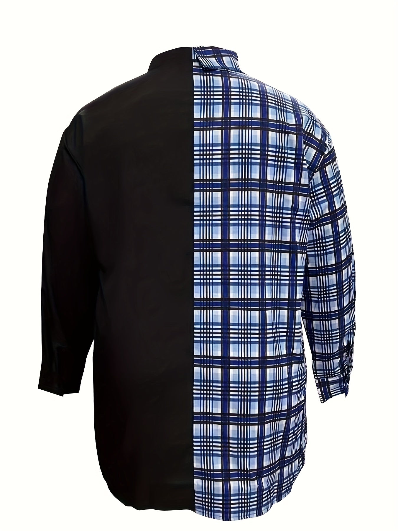  Colorblock Plaid Button Up Blouse