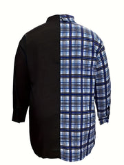  Colorblock Plaid Button Up Blouse