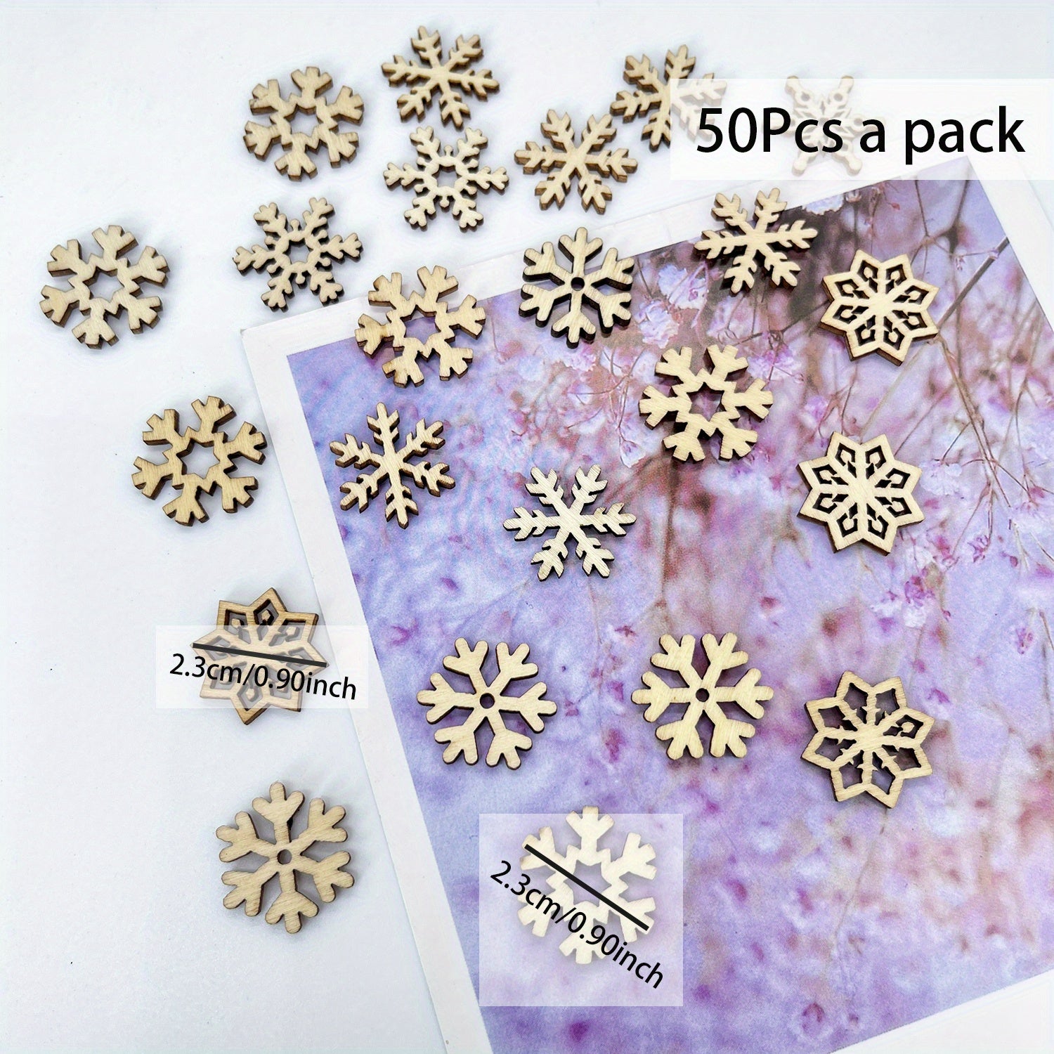 50pcs Wooden Christmas Tree Hanging Snowflake Ornaments