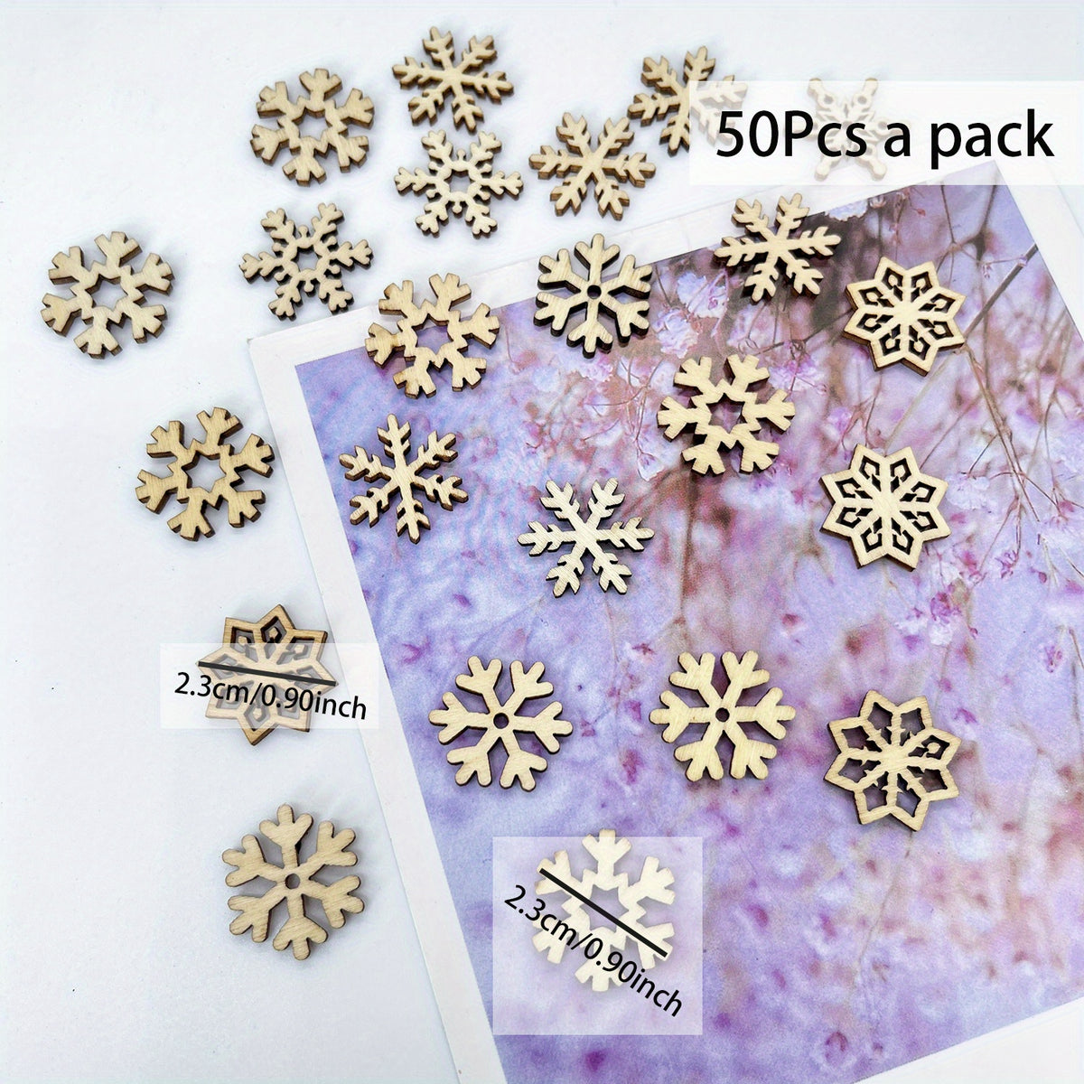 50pcs Wooden Christmas Tree Hanging Snowflake Ornaments