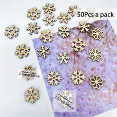 50pcs Wooden Christmas Tree Hanging Snowflake Ornaments