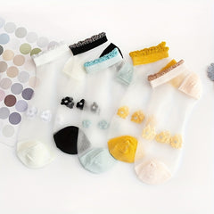 5 Pairs Floral Print Mesh Socks Women's Ankle Stockings Lightweight & Breathable