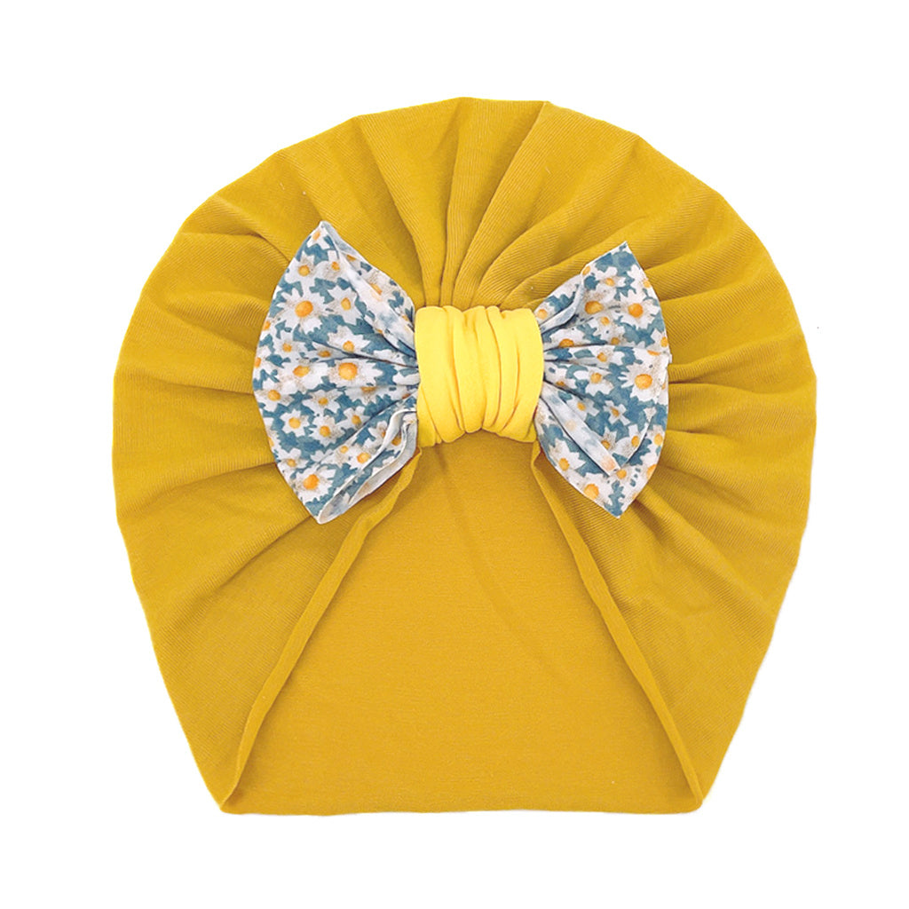 Newborn Infant Flowers Graphic Bow Decor Turban Hat Cap