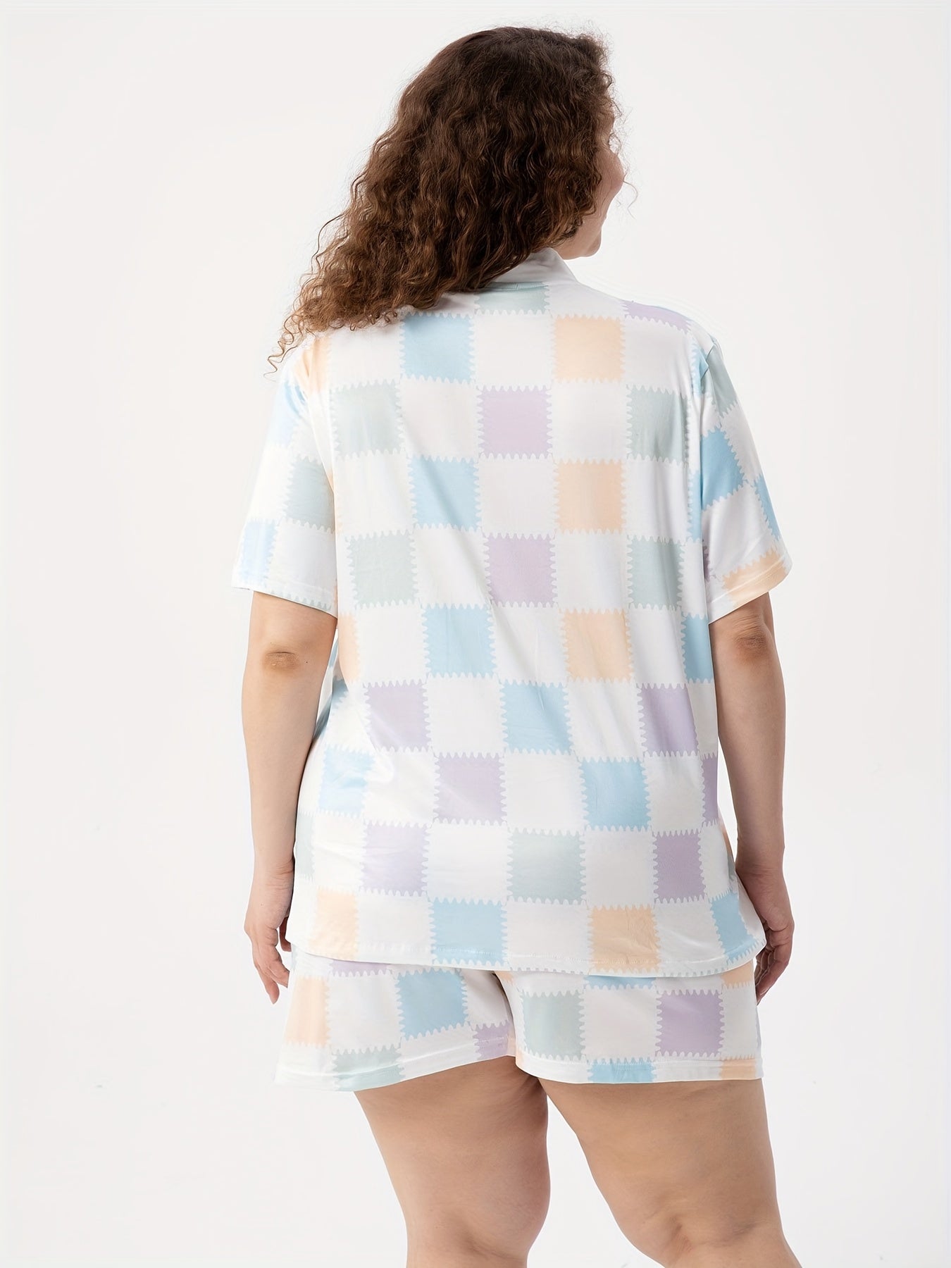  Colorful Plaid & Bow Knot Print Pajama Set