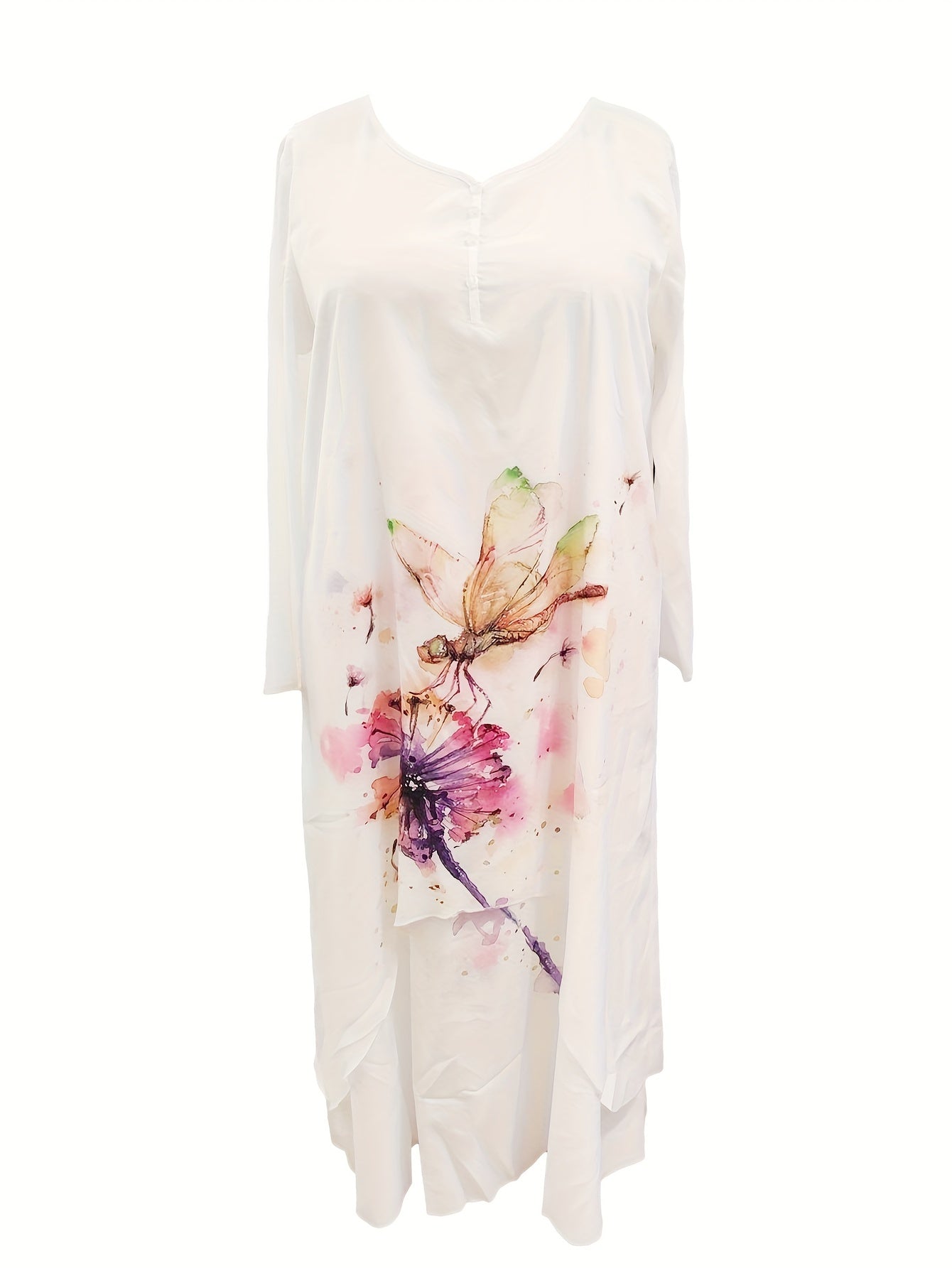  Dragonfly & Dandelion Print Maxi Dress