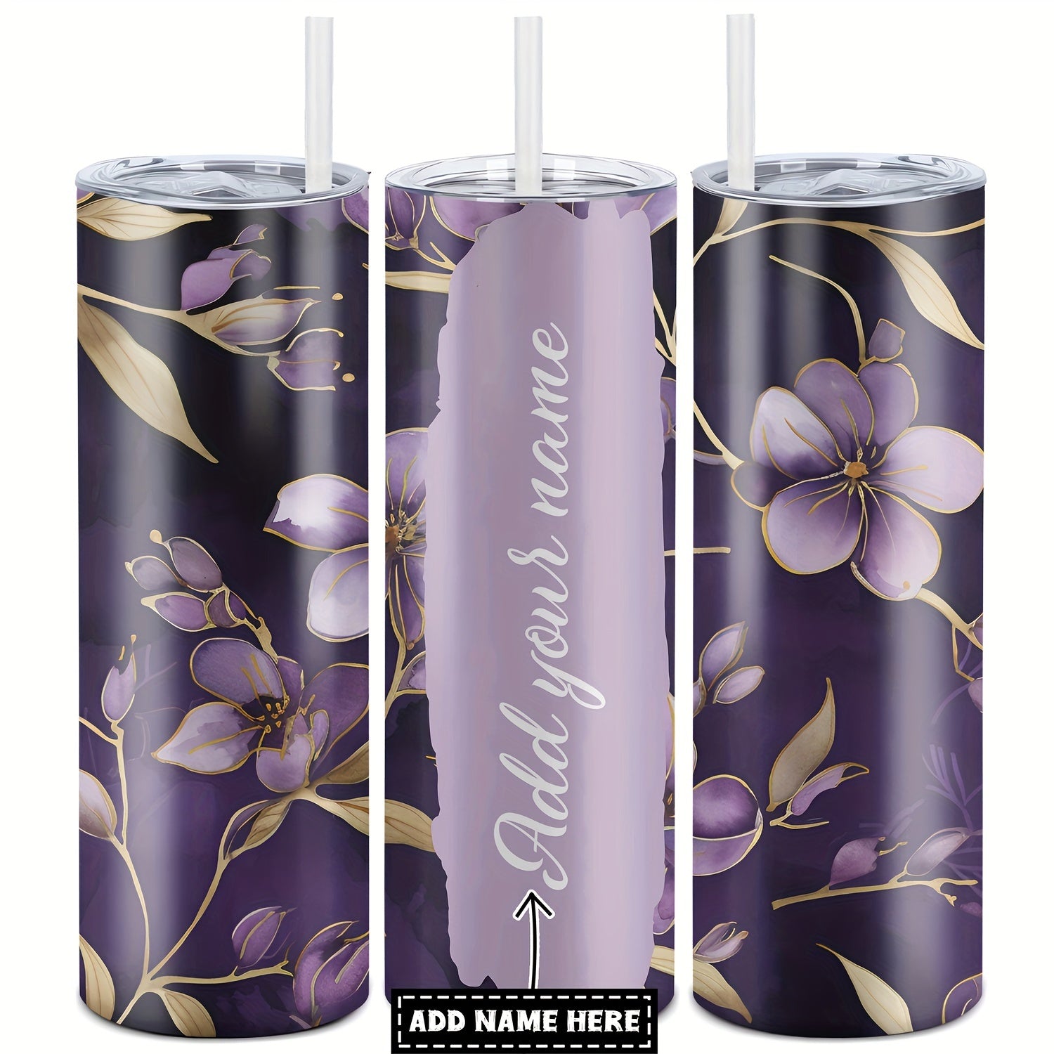 Custom Name Floral Print 20oz Stainless Steel Tumbler