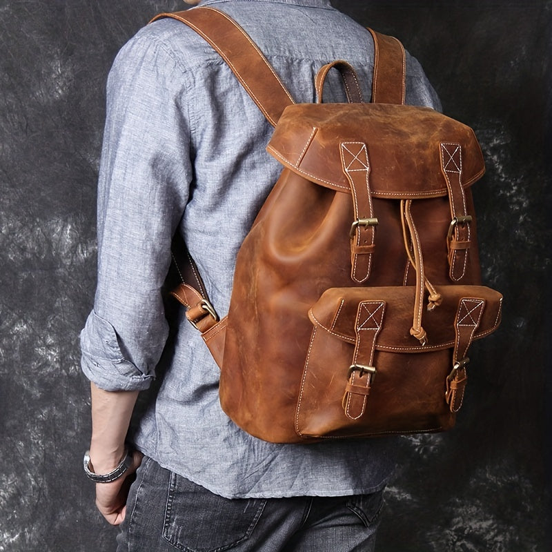 Vintage Men's Leather Backpack Classic Paratroopers Bag 39