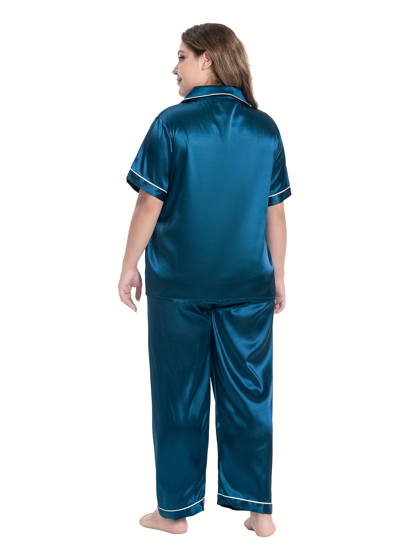  Soft Satin Short Sleeve Pajamas Set