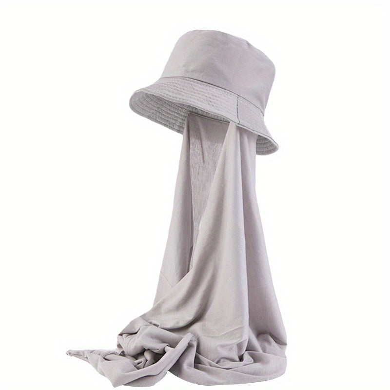 Women Bucket Cap With Hijab Solid Casual Basin Hat Breathable Scarf