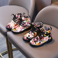 Vintage Flower Pattern Ankle Boots For Girls Kids