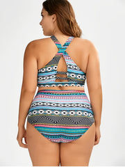  Ethnic Print Halter Neck High Waist Bikini Set