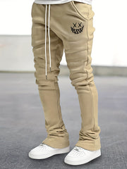 Smile Face Flare Pants Men Drawstring