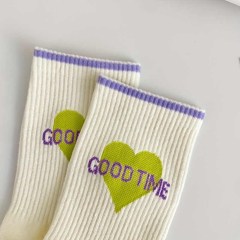 Letter Print Socks Comfy & Breathable Mid Tube Socks Women's Stockings