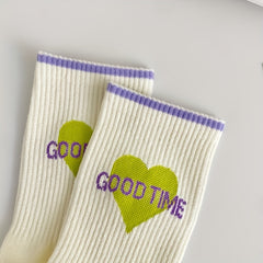 Letter Print Socks Comfy & Breathable Mid Tube Socks Women's Stockings