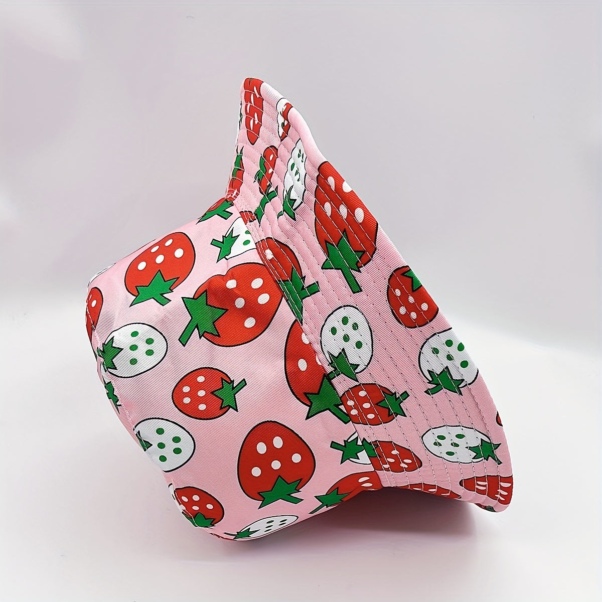 Pink Strawberry Print Bucket Hat Reversible Basin Hat For Women
