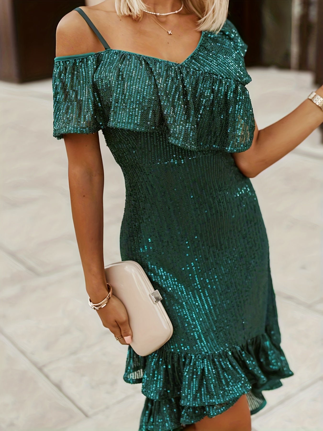  One Shoulder Ruffle Bridesmaid Dress