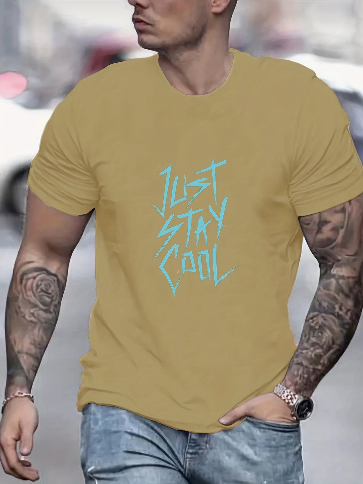Just Stay Print Men's Graphic Crew Neck Active T shirt