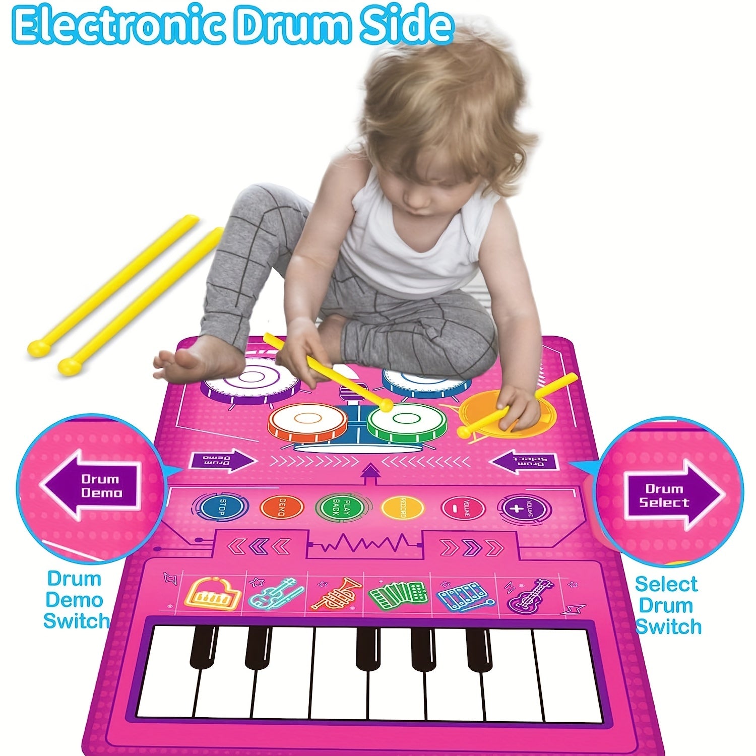 2 in 1 Baby Piano Keyboard & Drum Floor Mat
