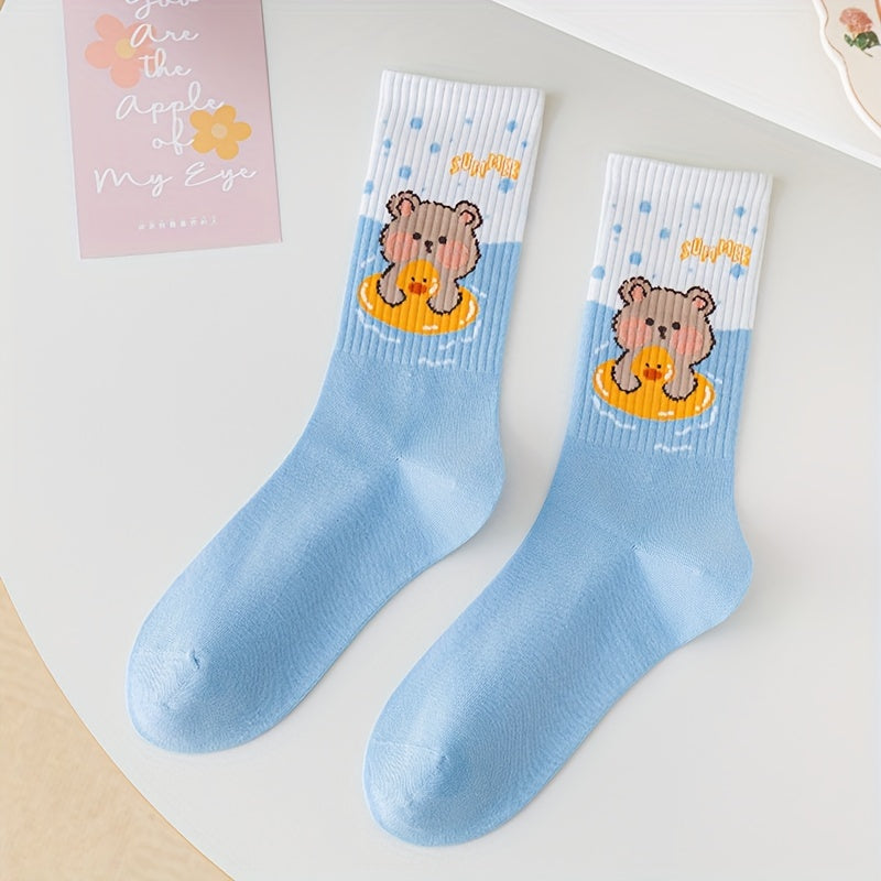 3 Pairs Bear & Bunny Crew Socks Women's Stockings