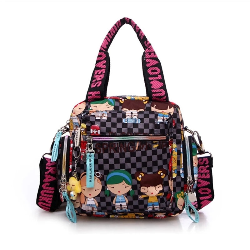 Cartoon Printed Nylon Handbag Pockets Shoulder Bag Large Capacity Storage Bag