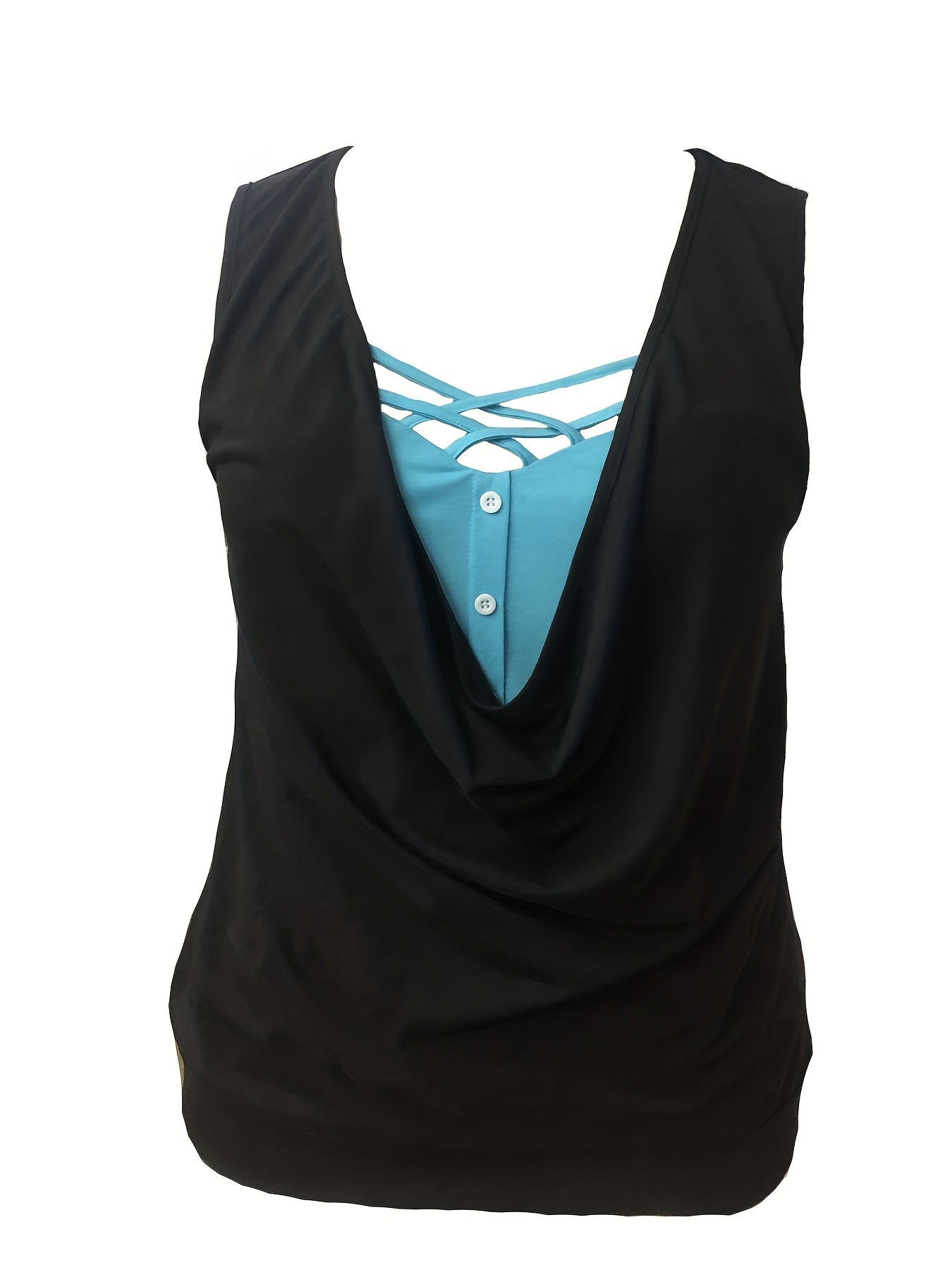  Colorblock Criss Cross Tank Top Sweetheart Neck