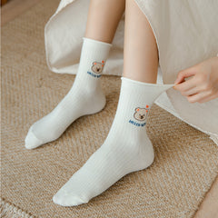 5 Pairs Teddy Bear Crew Socks Mixed Pattern Textured Pack