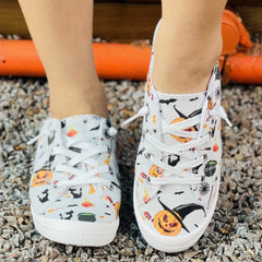 Women's Pumpkin Printed Lace-Up Low Round Toe Casual Shoes