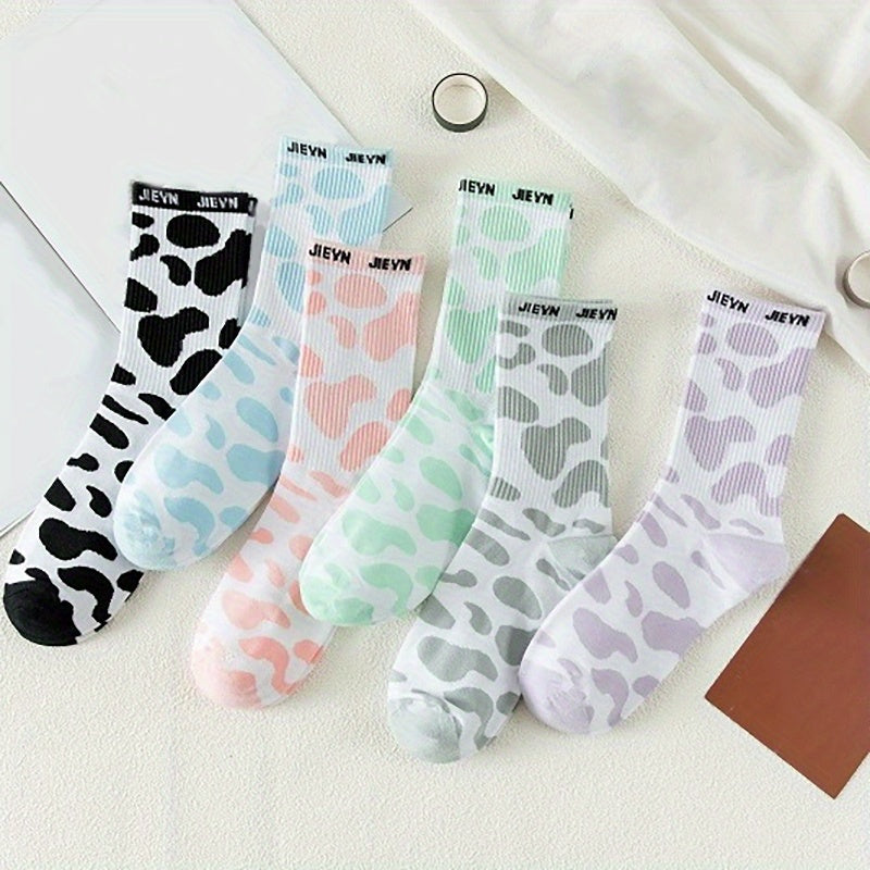 6 Pairs Cow Spot Print Socks Comfy & Breathable Women's Stockings