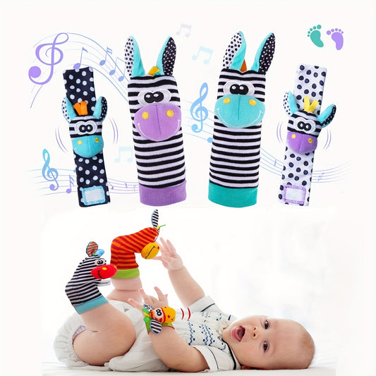 4pcs Baby Wrist Rattles Foot Finder Toys Set Toddler Rattles Sock Arm Hand Brace