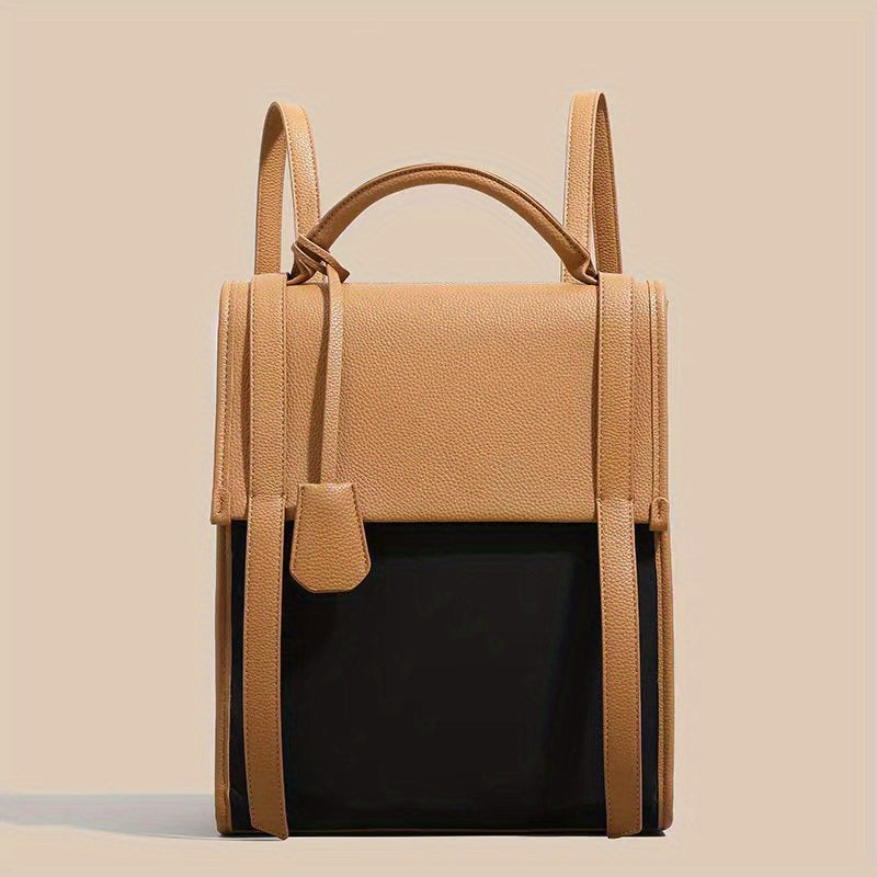 Colorblock Backpack Square Flap Preppy School Rucksack