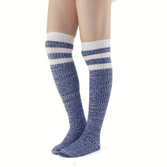 3 Pairs Striped Calf Socks College Style Warm Knee High Socks Women's