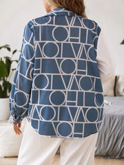  Colorblock Geometric Print Lantern Sleeve Blouse