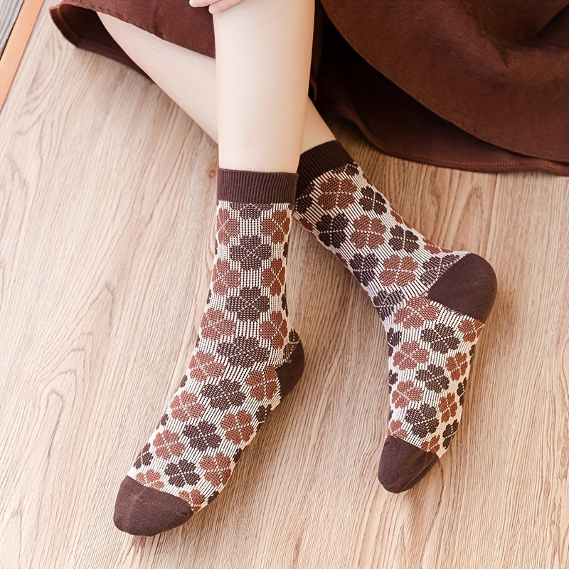 Flower Pattern Socks College Style All match Comfy Socks Women's