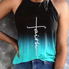 Faith Letter Print Top Casual Crew Neck Summer Sleeveless Top