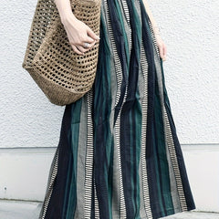 Colorblock Swing Maxi Skirt High Rise Elastic Waist