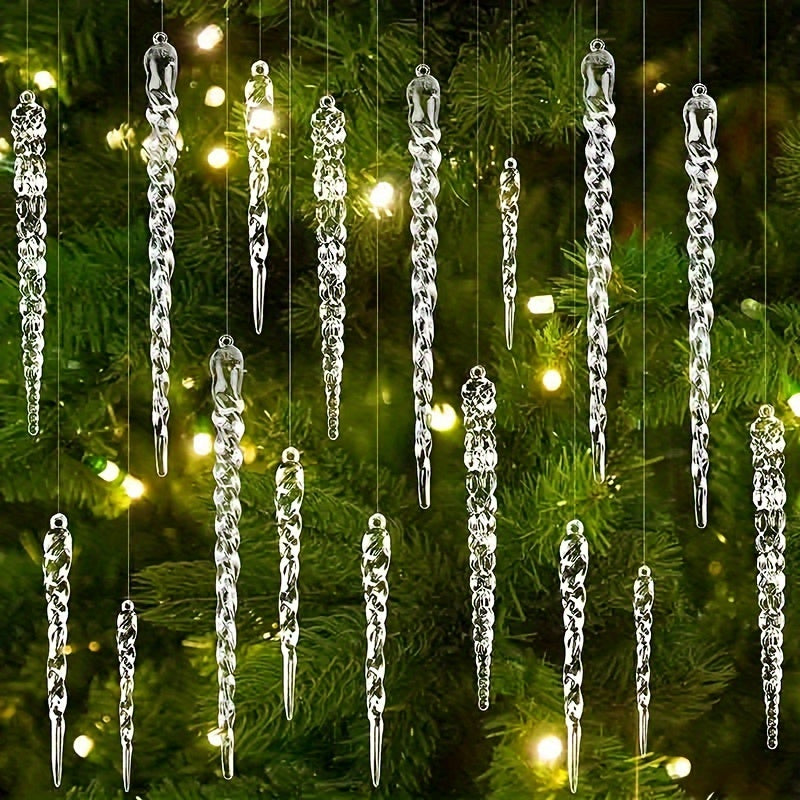 24pcs Christmas Tree Crystal Pendants Clear Acrylic Icicle Ornaments 2 Styles