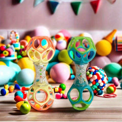 Baby Teether Rattle & Shake Barbell Toy Orange Green Colorful Chew Toy
