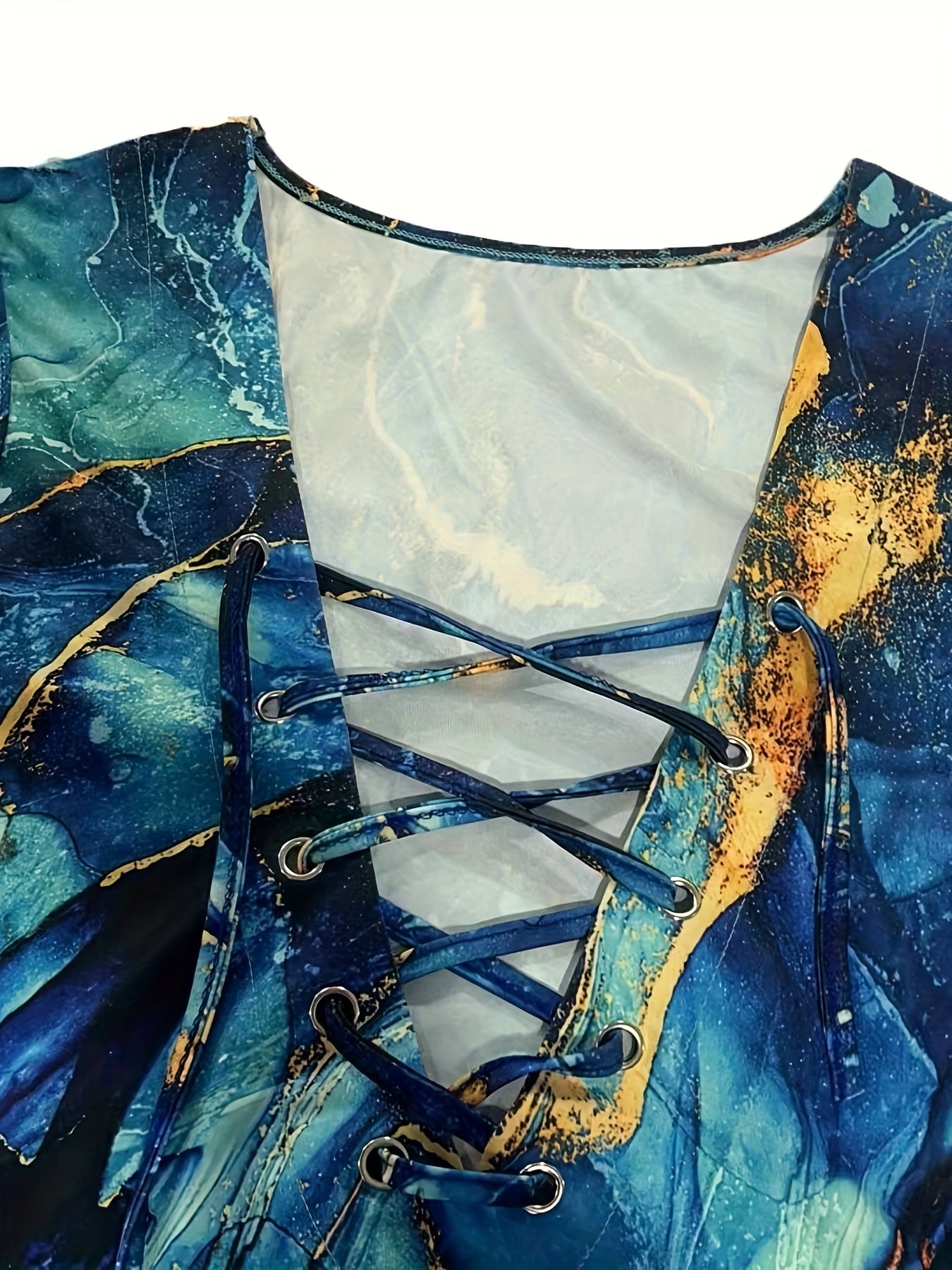  Marble Print Lace Up Tank Top