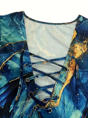  Marble Print Lace Up Tank Top