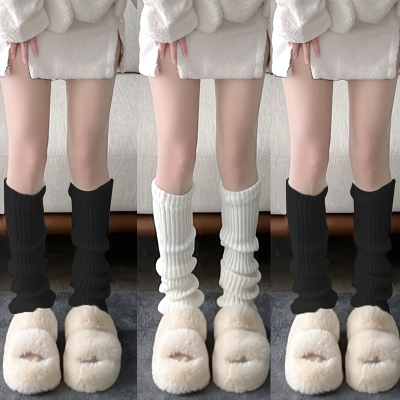 3 Pairs Ribbed Leg Warmers Knee High Socks Women's Stockings & Hosiery