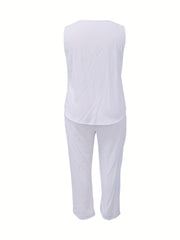  Solid V Neck Tank Top & Pants 2 Piece Set