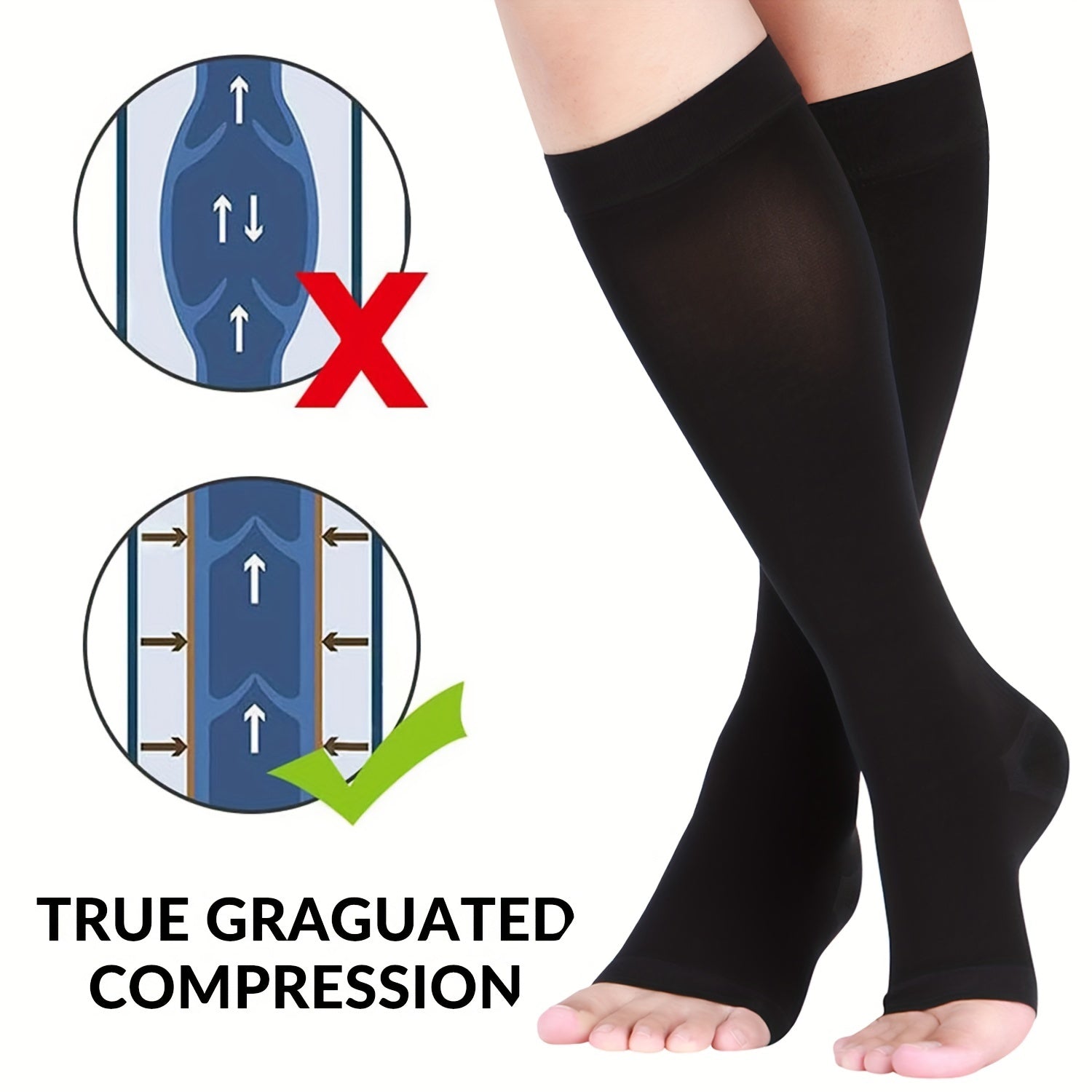 15 21mmHg Compression Open Toe Socks Varicose Veins Prevention