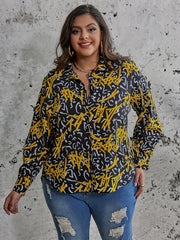  Graffiti Print Button Up Long Sleeve Blouse